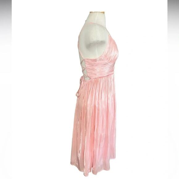 LULUS Irresistible Glow Blush Pink Satin Pleated Lace-Up Midi
Dress SIZE M NWOT - Picture 6 of 11
